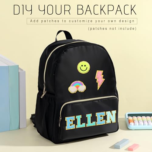 1 Piece Nylon Backpack Kids School Backpack for Toddler Girls Boys Plain Waterproof Preppy Bookbags Travel for Student (Black) - color: Black