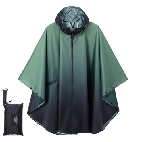Fashion Hooded Rain Poncho Waterproof Raincoat Jacket with pocket for Women/Men/Adult - color: Gradient Dark Green