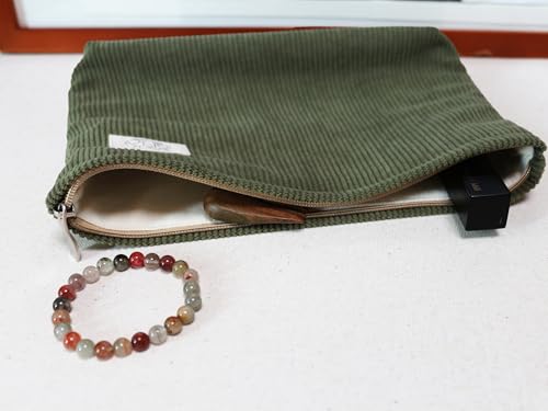 HAPPYHEIDI Large Makeup Bag Travel Cosmetic Pouch, Bronze Olive Green - color: Bronze Olive Green