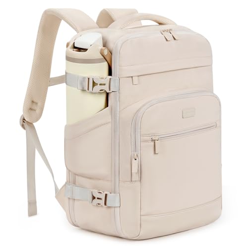 mibasies 30L Travel Backpack for Women & Men: Flight Approved Carry On Backpack, TSA Personal Item Bag with Water Bottle Pocket, Weekender Essentials Backpacks fits 15.6" Laptop - Beige - color: Beige, size: Large