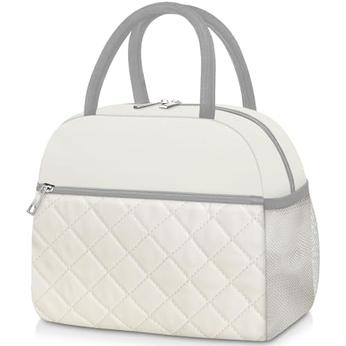 Coobiiya Lunch Box Lunch Bag for Women Men,Reusable Cute Lunch Pail bag - color: Embroidered White