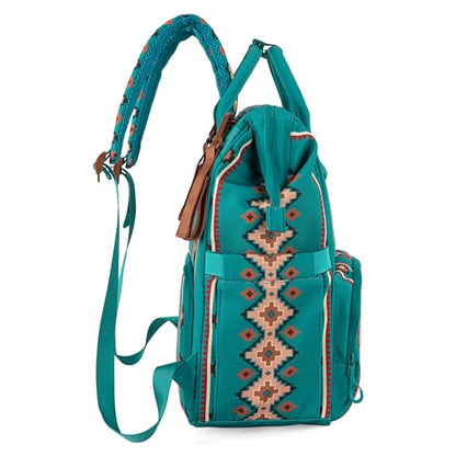 Wrangler Aztec Backpack Organized Daypack Travel Baby Bag with Stroller Strap and Side Bottle Pockets WG2204-9110GN - color: Angel Green
