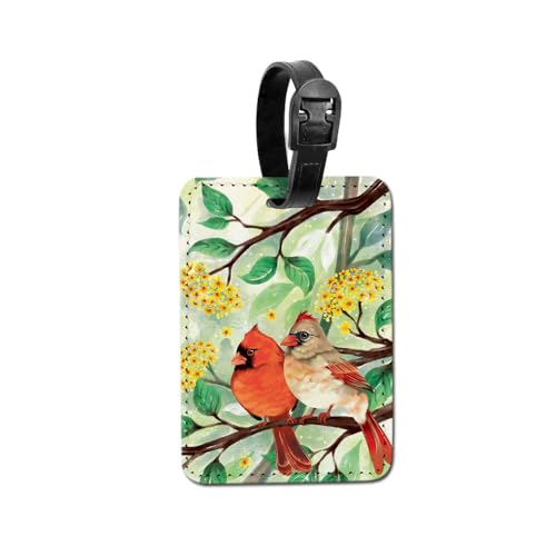 WIRESTER PU Leather Luggage Tag Name Tag Bag Tag for Travel Suitcase Baggage Luggage - Red Cardinal Birds in Summer - color: Red Cardinal Birds in Summer