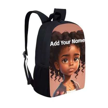 Afro Backpack School Kids Girls Name Custom Bookbags for Girls Black Book Bag for Kids Elementary/Kindergarten School Bag Personalized Back Pack - color: African Black Girl-23