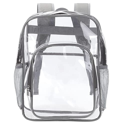 Clear Backpack School Bag Stadium Approved Heavy Duty Large PVC Laptop Transparent Backpack See Through Backpack for Sports, Work, Stadium, Security, Travel, College - H18''xW14''xD8“ - Grey - color: Grey