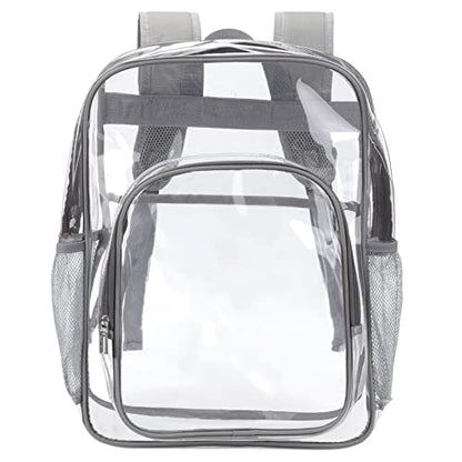 Clear Backpack School Bag Stadium Approved Heavy Duty Large PVC Laptop Transparent Backpack See Through Backpack for Sports, Work, Stadium, Security, Travel, College - H18''xW14''xD8“ - Grey - color: Grey