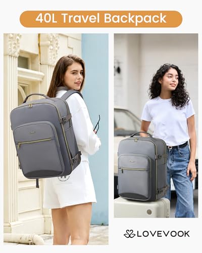 LOVEVOOK 40L Travel Backpack Flight Approved Carry on Backpack,3 Packing Cubes,Waterproof Personal Item Travel Bag,TSA Carry on Luggage Suitcase Travel Essentials,Gifts for Women & Men,fits 17" Laptop - color: Grey - Midnight Grey, size: Large-40L-4Pcs