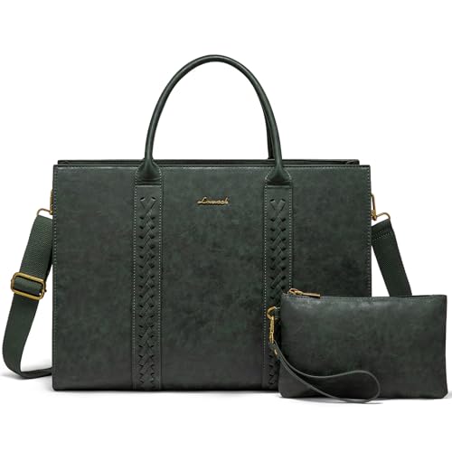 LOVEVOOK Laptop Tote Bag for Women, Vintage Leather Work Bags 15.6 inch Laptop Bag, Waterproof Computer Bag Business Office Briefcase, Green - color: Green, size: 15.6 Inch