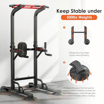 soges Power Tower Pull Up Bar Station, Dip Station for Home Gym, Height Adjustable Heavy Duty Strength Home Training Fitness Workout Equipment - color: Black
