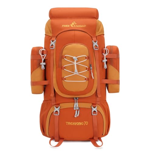Bseash 70L (65+5) Waterproof Hiking Camping Backpack with Rain Cover, Outdoor Sport Travel Daypack for Climbing Touring (Orange) - color: Orange