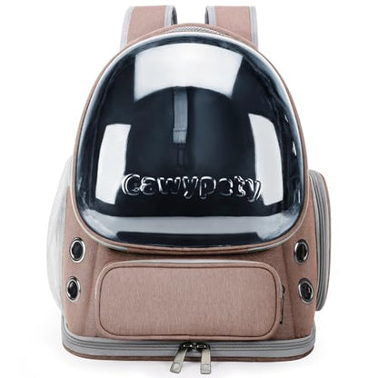 Cawypety Cat Backpack Carrier, Breathable Cat Carrier Large Space Bubble Pet Backpack for Kitty Small Dog up to 15lbs, Transparent & Foldable Pet Carrier for Travel Hiking - color: Khaki
