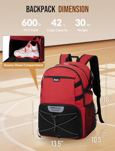 Basketball Backpack with Shoe Compartment Large Basketball Bag with Ball Holder for Men Women Gym Backpack fit Volleyball Football for Sports Travel Gym - Red - color: Red