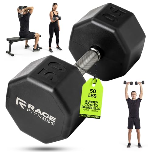 Rubber Coated Dumbbells - No Roll Design Easy-Grip Steel Knurled Handle, Weights Dumbbells Set for Strength Training - Ideal Weights Set for Home Gym - 10-60 LBS SOLD INDIVIDUALLY - size: 50 LB