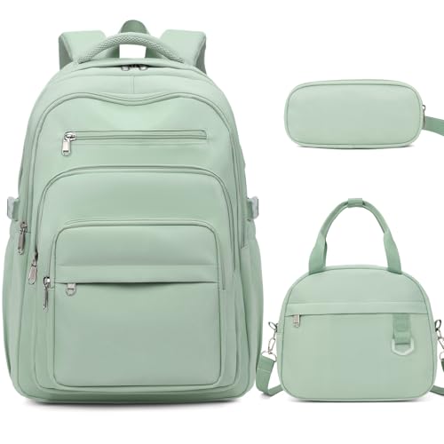 DIGOBAY Backpack for School Girls Boys, College Backpack with Lunch Bag Pencil Case for Teens Kids Elementary Middle High School, Casual Multi-Pocket Travel Daypack with USB Port for Women Men Green - color: Mint Green