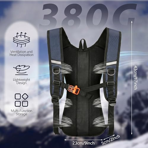 Sadnyy 2 Pcs Hydration Backpack Hiking Water Backpack for 2l Waterbag(Waterbag Not Included), Reflective Lightweight Cycling Daypack with Helmet Net Bag for Biking, Running, Skiing - color: Dark Blue, Black