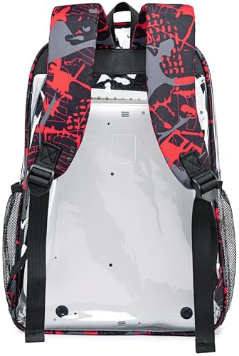 Bluboon Clear Backpack Heavy Duty Kids Boys Clear Bookbag See Through Backpacks with Pencil Case for College Work (Transparent Red) - color: Transparent Red
