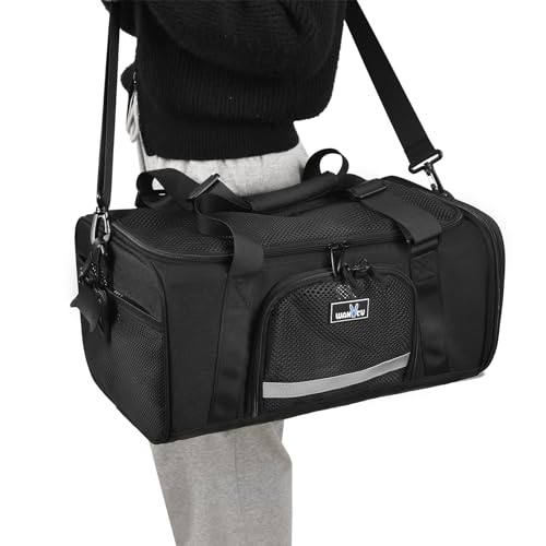 Wakytu Airline Approved Pet Carrier, Collapsible Cat Carrier, Expandable Dog Carrier, 900D High Density Oxford Cloth, Wear-Resisting, Anti Tearing, Safety Lock Zipper, Reflective Tape - color: 2.0 Black, size: 17.7"L x 11.0"W x 8.3"H