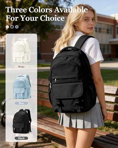 Black Waterproof Aesthetic Backpack For School, Cute High School Bookbag For Teen Girls Boys, Lightweight Casual Daypack Backpack For Women Men, College Backpack With Lots Of Pockets - color: Black
