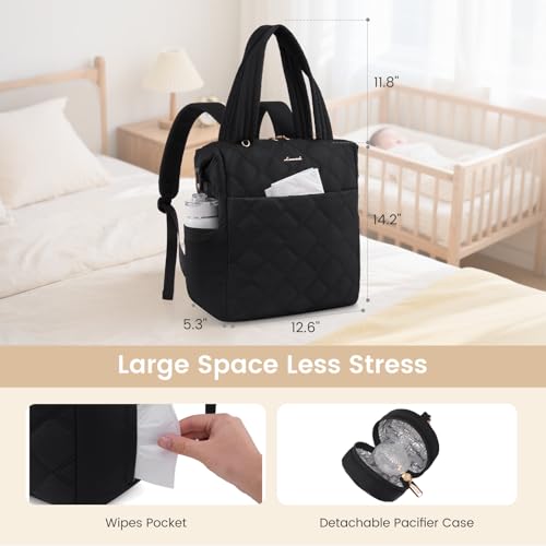 LOVEVOOK Diaper Bag Backpack,Diaper Bag Tote for Mom Dad with Changing Pad,Insulated Pockets, Convertible Lightweight Mom Backpack with Pacifier Case（Black） - color: Black