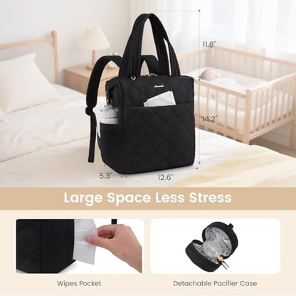 LOVEVOOK Diaper Bag Backpack,Diaper Bag Tote for Mom Dad with Changing Pad,Insulated Pockets, Convertible Lightweight Mom Backpack with Pacifier Case（Black） - color: Black