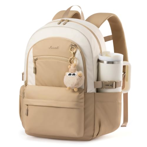 LOVEVOOK School Backpack for Teen Girls & Women, 35L Large Laptop Backpack with 40oz Water Bottle Pocket, Waterproof Cute College Bookbag, Student Backpack for Middle High School Travel Work Khaki - color: Khaki, size: 17.3 inch