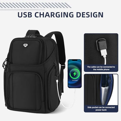 DUSLANG Laptop Backpack,Business Travel Anti Theft Slim Durable Laptops Backpack with USB Charging Port,Water Resistant College Computer Bag for Women & Men Fits 15.6 Inch Laptop and Notebook - color: Black-c