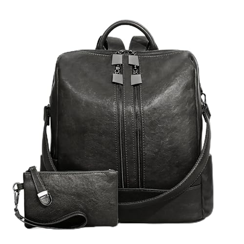Women's Backpack with Wristlet Set, Large Capacity Tote Backpack for Women, Fashion Travel Backpack & Stylish Mommy Bag (Black) - color: Black