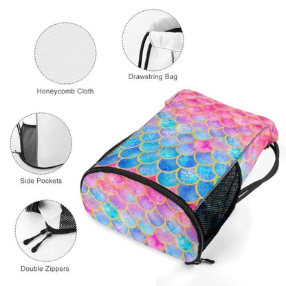 Mermaid Drawstring Backpack Gym Bag With Shoe Compartment String Bag Sport Beach Swimming Sackpack For Women Men - color: Mermaid