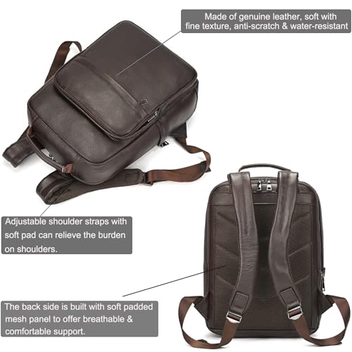 LUUFAN Genuine Leather Backpack for Men 15.6 Inch Laptop Daypack Rucksack Shoulder Bag for Business Travel Outdoor, Brown - color: 8019-brown