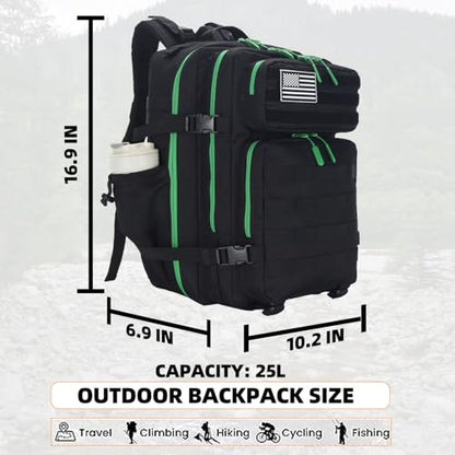 Lovelinks21 25L Tactical Military Backpack Small Travel Rucksack for Men and Women Assault Pack Bug Out Bag Molle Daypack Gym Backpack with Bottle Holder (Black Neon Green) - color: Black Neon Green
