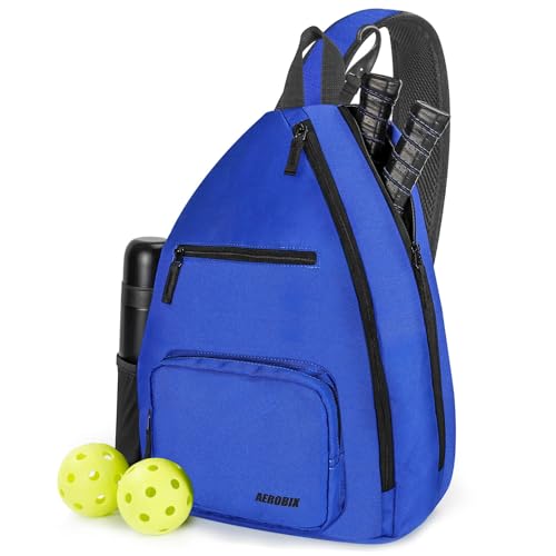 AEROBIX Pickleball Bag for Women & Men, Pickle Ball Backpack - Upgraded Zippers, Large Capacity, Padded Paddle Pocket, Adjustable Sling Bag (No Accessories) - color: BLUE
