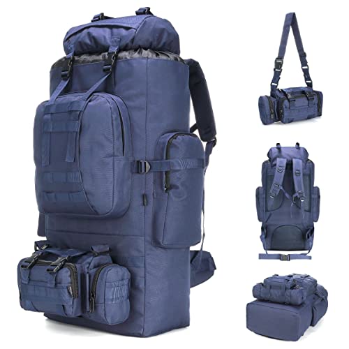 King'sGuard 100L Camping Hiking Backpack Molle Rucksack Military Camping Backpacking Daypack - color: Blue