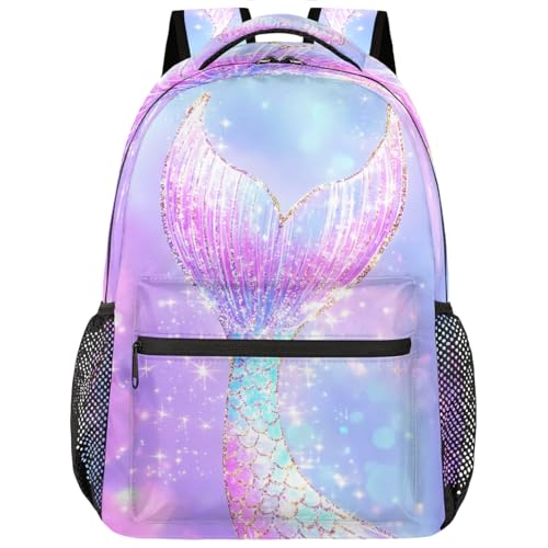 Kids School Backpack Elegant Mermaid Tail Ombre Glitter Sparkle Large Bookbag for Elementary Students Girls Lightweight Travel Casual Daypack Water Resistant Outdoor Sport Hiking Rucksack - color: Elegant Mermaid Tail Ombre Glitter Sparkle