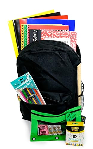 School Supply Boxes | 17" (Black or Clear) Backpack Bundle for (Elementary, Intermediate, or High School) (Elementary, Black) - color: Black, style: Elementary