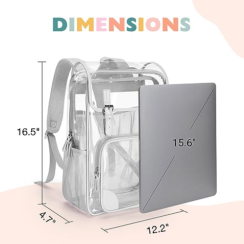 mommore Clear Backpack for School Heavy Duty Large Clear Bookbag PVC See Through Transparent Bag - color: Grey, style: Clear Backpack