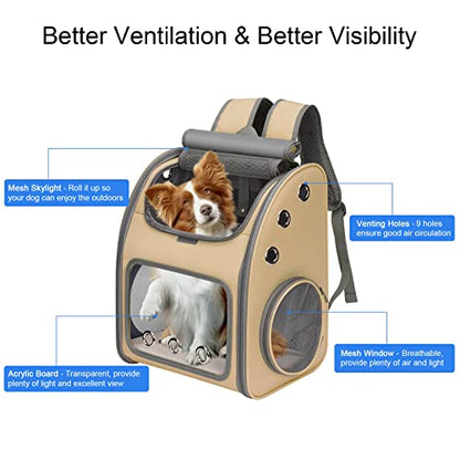 Expandable Cat Backpack Carrier for Cats & Small Dogs Up to 18 lbs | Portable Pet Travel Carrier, Super Ventilated Design, Airline Approved, Ideal for Traveling/Hiking/Camping, Khaki - color: Khaki-Standard