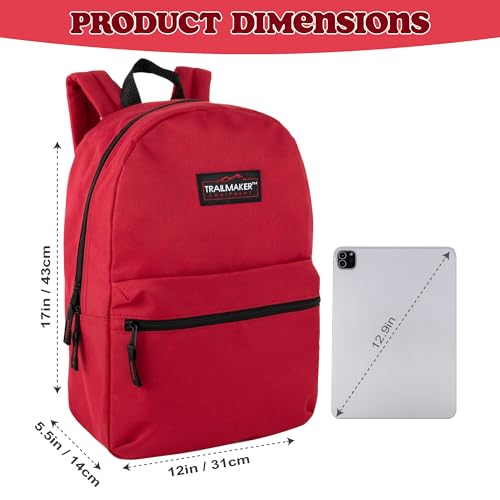 Trail maker Classic 17 inch Backpacks with Adjustable Padded Straps | School Backpacks for Girls, Boys (Red) - color: Red
