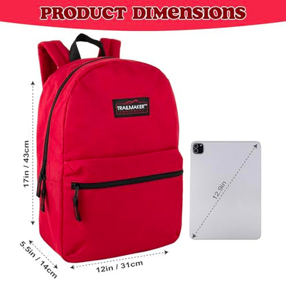 Trail maker Classic 17 inch Backpacks with Adjustable Padded Straps | School Backpacks for Girls, Boys (Red) - color: Red