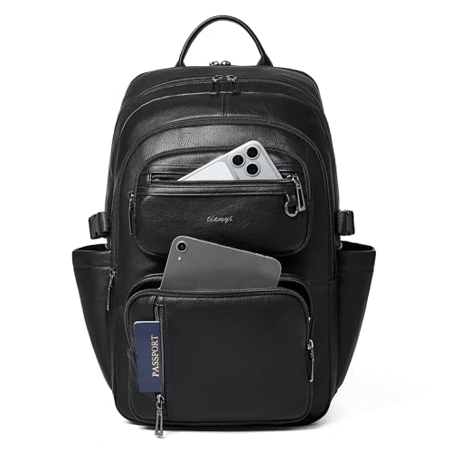 Vegan Leather Backpack, TSA Travel Backpack for Men and Women, Fits 17.0 Inch Laptop with Luggage Strap, Black - color: Black