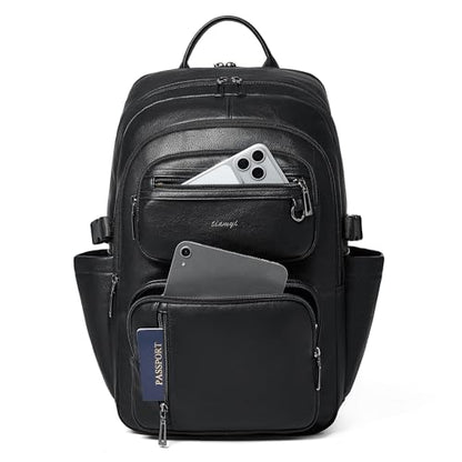 Vegan Leather Backpack, TSA Travel Backpack for Men and Women, Fits 17.0 Inch Laptop with Luggage Strap, Black - color: Black