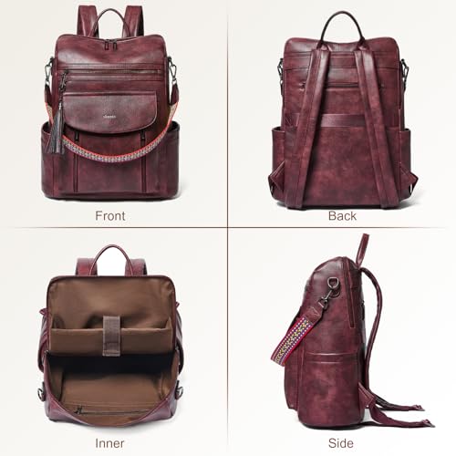Shrrie Laptop Backpack for Women 15.6 inch,Travel Leather Backpack Purse Nurse Teacher Carry on Backpack Computer Bag,Professional Water-Resistant College Business Work Casual Daypack,Two-tone Maroon - color: Two-tone Maroon