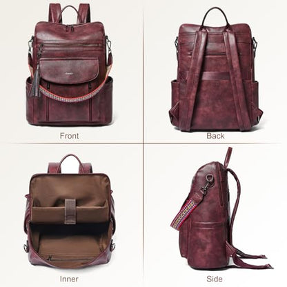 Shrrie Laptop Backpack for Women 15.6 inch,Travel Leather Backpack Purse Nurse Teacher Carry on Backpack Computer Bag,Professional Water-Resistant College Business Work Casual Daypack,Two-tone Maroon - color: Two-tone Maroon