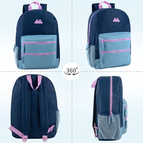 Summit Ridge Colorful Big Backpack for School Kids, Multi Pocket Backpack for Elementary, Middle School Girls, Boys with Padded Straps (Navy/Teal) - color: Navy/Teal