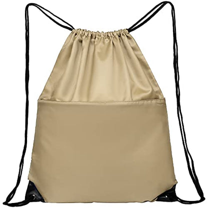 Drawstring Backpack Sports Water Resistant String Bag Sport Gym Sackpack for Women Men Large with Zipper, Khaki - color: Khaki