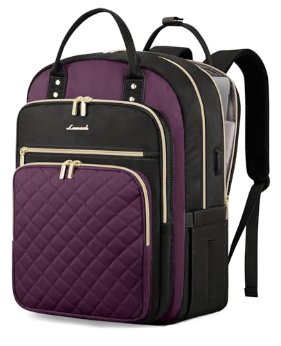 LOVEVOOK Laptop Backpack for Women with Separate Laptop Compartment, 15.6" Water Resistant Lightweight Daypacks for College Travel Work Business, Nurse Teacher Computer Bags - color: D-black-purple, size: 15.6-Inch(separate laptop compartment)