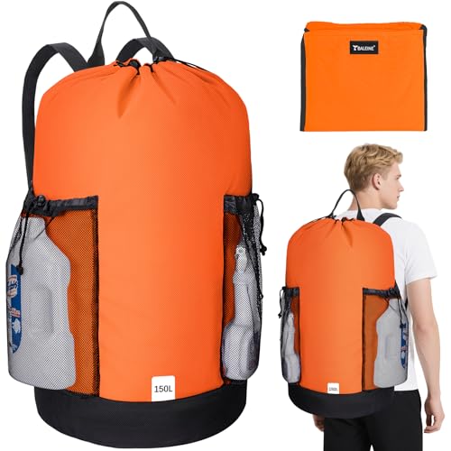 BALEINE 150L Laundry Bag Backpack, 900D Oxford Fabric Large Travel Laundry Bags with Shoulder Straps and 2 Mesh Pockets for College Dorm, Apartment, Laundromat (Orange, 150L) - color: Orange, size: 150L