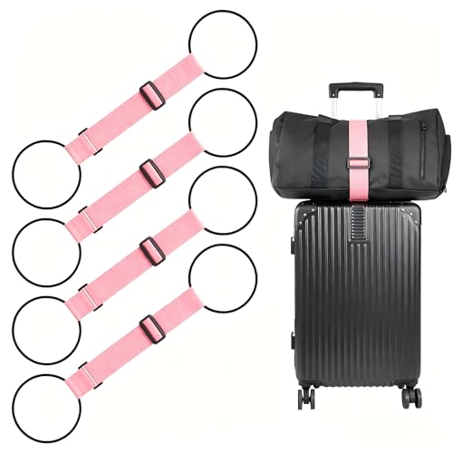 BILIONE Add a Bag Luggage Straps 4 Pack, Adjustable Bungee Elastic Belt to Connect Two Suitcases, Secure Carry On & Travel Essentials (Pink, 4 Pack) - color: Pink, size: 4 Pack