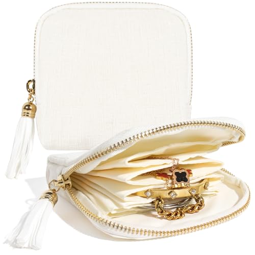 LETGO Small Travel Jewelry Case,Travel Gifts for Women,Jewelry Pouch Bags with Zipper,Velvet Jewelry Organizer Storage Bag for Bracelet Rings Earring (Cream White) - color: Cream White
