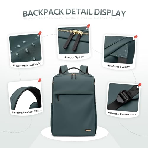 GOLF SUPAGS Travel Laptop Backpack for Women Airline Approved for Work College Travel Multi-Functional Casual Daypack Teacher Nurse Bags Fits 15.6 Inch Notebook (Atrovirens) - color: Atrovirens