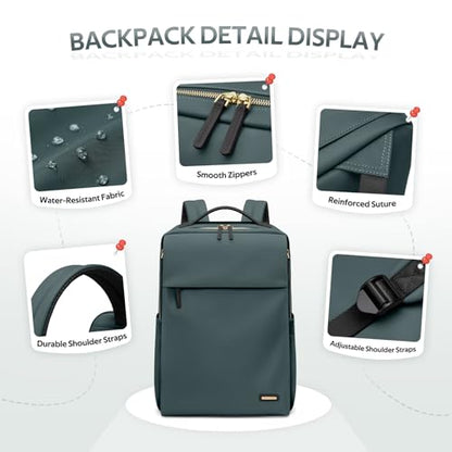 GOLF SUPAGS Travel Laptop Backpack for Women Airline Approved for Work College Travel Multi-Functional Casual Daypack Teacher Nurse Bags Fits 15.6 Inch Notebook (Atrovirens) - color: Atrovirens